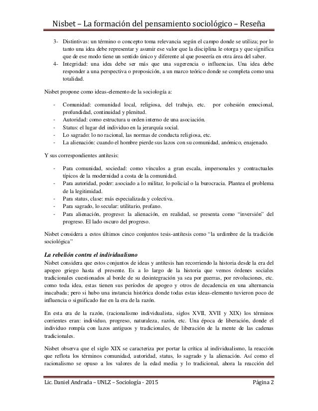 la formacion del pensamiento sociologico nisbet